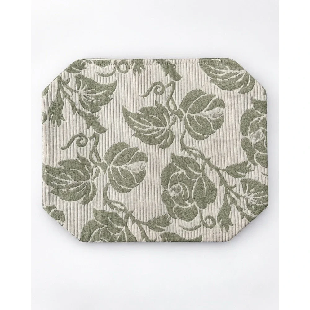 Portugal Woven Jacquard Matelasse Cosmetic Bag Sage Floral 12 x 10 Inches